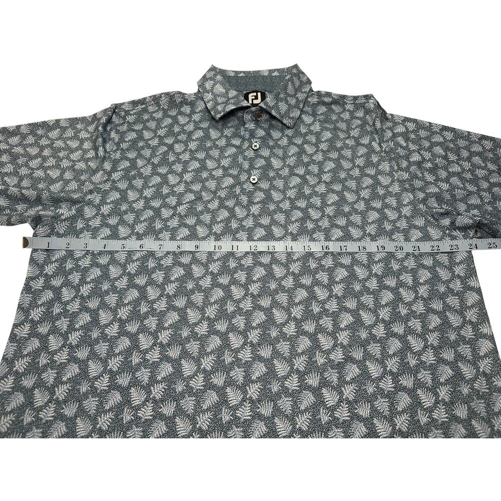 Men's FootJoy Shadow Palm Print Lisle Performance Golf Polo Large Ink Dusk Blue - Picture 7 of 10